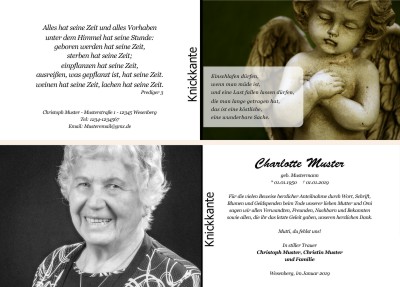 Engel, Trauerengel. Persönliche Trauerdankeskarten nach Trauerfall, Beerdigung und Todesfall