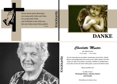 Engel, Trauerengel. Persönliche Trauerdankeskarten nach Trauerfall, Beerdigung und Todesfall